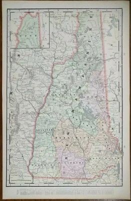 Vintage 1901 NEW HAMPSHIRE Map 14"x22" ~ Old Antique Original CONCORD LEBANON - Image 1 of 4
