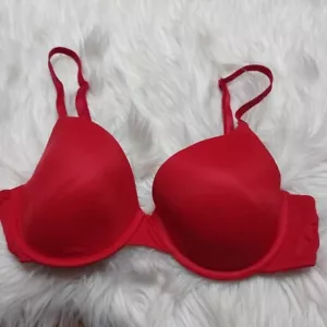 PINK Victoria's Secret Red 36C Wear Everywhere T-Shirt Bra Wired Pink Lining - Picture 1 of 9