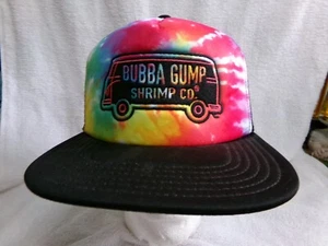 "Bubba Gump Shrimp Co." Tie Dyed Rainbow Trucker Snap Back Black Mesh Hat  NEW - Picture 1 of 9