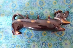 Dachshund Sake Decanter Made in Japan Pottery Glossy Brown 28 cm long - Picture 1 of 13