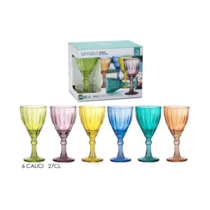 set 6 bicchieri calice In Vetro Da Tavola BicchiereAcqua E Vino Colorati Calici - Foto 1 di 1