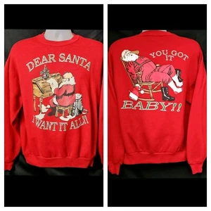 VTG Christmas Sweatshirt DEAR SANTA I WANT IT ALL Size L Jerzees 1980s HTF USA! - Picture 1 of 10