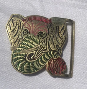 Vintage Painted Elephant Brass Belt Buckle From India Never Used - Picture 1 of 4