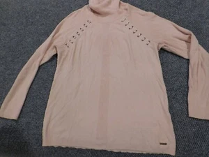 Calvin Klein Womens Sweater Large pink pullover stretch turtleneck - Picture 1 of 15