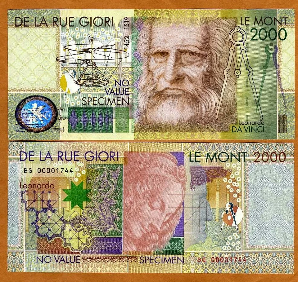 De La Rue GIORI, Test / Advertising note / Specimen Leonardo Da Vinci Type 2 - Image 1 of 1