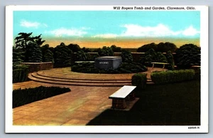 Cartolina di lino Will Rogers Claremore Oklahoma tomba e giardino non pubblicata - Foto 1 di 2