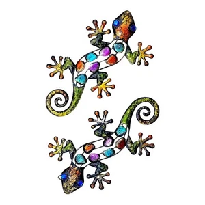 S/2 Lizard Decor Colorful Metal Home Garden Yard Wall Art Sculptures Indoor O... - Picture 1 of 7