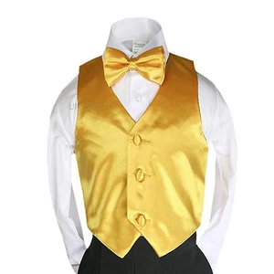 23 Color Satin Vest + Bow Tie set for Infant Toddler Boy Formal Tuxedo Suit S-7 - Picture 1 of 48