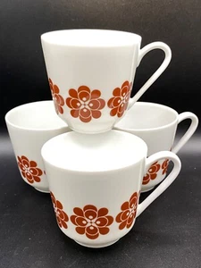 Hutschenreuther Cups x 4, VTG 60s German, white porcelain field, brown flowers - Picture 1 of 5