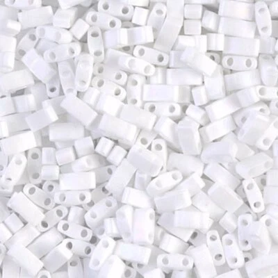 Miyuki Half Tila Beads 2 Hole Rectangle Beads 2.3 x 5mm 7.8GM Unicorn Mat White - Image 1 of 4