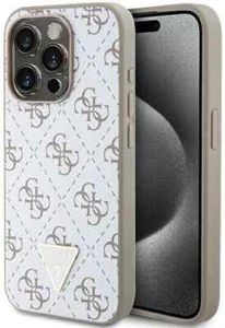 Genuine Guess Triangle Logo 4G Pattern White For iPhone 15 Pro - Picture 1 of 8
