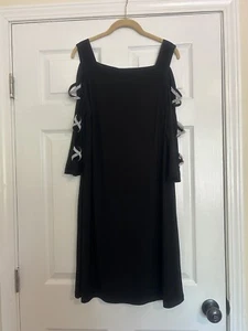 MSK Rhinestone Embellished Sleeve Black Dress L 12 14 stretch ball gown formal - Picture 1 of 8