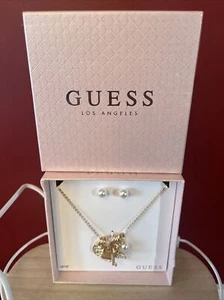 Guess 2pc Set Multi Charm Rhinestone Pendant Necklace & Pearl Stud Earrings-NIB - Picture 1 of 7