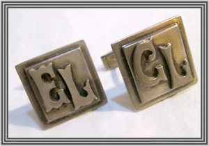 POUL PETERSEN 1950s - Sterling - MID CENTURY STEPPED BORDER MOTIF CUFF LINKS NR - Picture 1 of 4