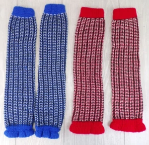 Vintage Handarbeit gehäkelte Stulpen rot Paar & blau Paar - Bild 1 von 7