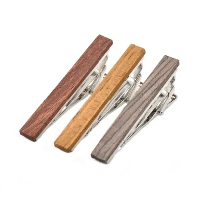 Clips de corbata de madera inteligentes para hombre para hombre 3 piezas barra de corbata natural 2,1 pulgadas en caja de regalo Foto 1 de 4