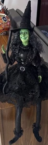 Neu mit Etikett Bella Lux grünes Gesicht Regal Sitter Halloween Hexe Puppe Figur 32" schwarze Spitze - Bild 1 von 19