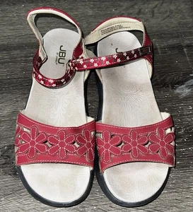 Sandalias JBU rojas con recorte floral para mujer talla 9 cómodas correa para el tobillo - Imagen 1 de 9
