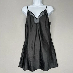 Victoria's Secret Womens Slip Dress M Black Satin Dainty Lace Trim Coquette Y2K - Picture 1 of 12