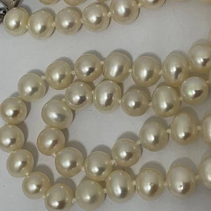 "Collar de perlas genuinas OW casi redondo 7 mm brillo blanco anudado plata de ley 18""" - Imagen 1 de 21