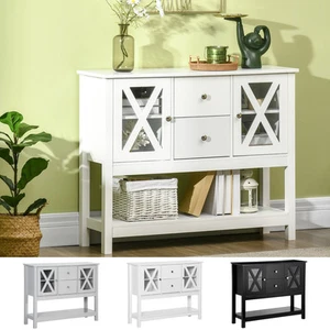 HOMCOM Modern Sideboard, Glass Door Buffet Cabinet 2-Drawer Console Table - Picture 1 of 34