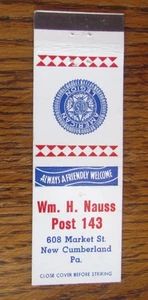 AMERICAN LEGION POST #143 MATCHBOOK COVER: NEW CUMBERLAND, PA MATCHCOVER -A9 - Picture 1 of 2