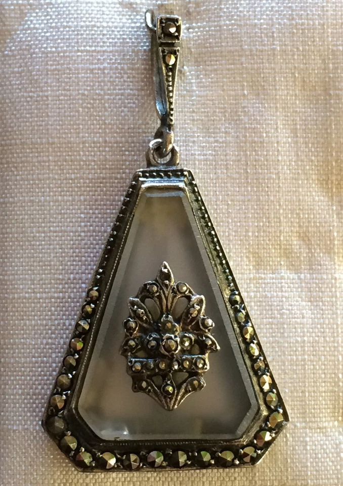 Antico pendente argento 925 con marcasiti e cristallo anni '60 vintage P88 - Immagine 1 di 4