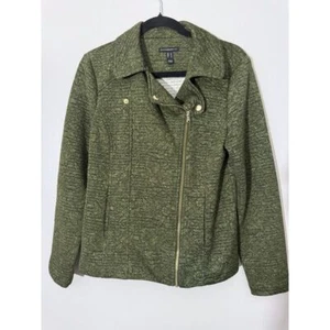 Isaac Mizrahi Live! Quilted Moto Jacket Textured Zip Front Olive Green Size M - Picture 1 of 4