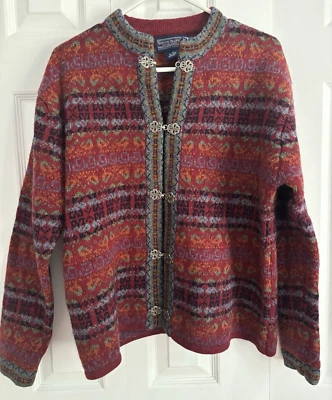 Cárdigan suéter de lana Newton Trading Co vintage sujetadores de rana plateados mediano Foto 1 de 4