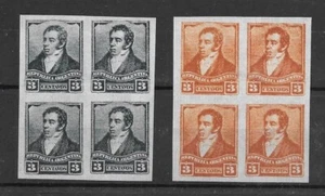 Argentina 1892 "Tres Proceres" Color Trials 3c - Blocks of Four MINT Check Scan - Picture 1 of 2