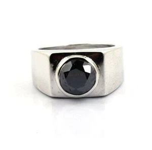 Natural Ónice Negro Con 14K Blanco Anillo Plata Chapado en Oro para Hombre #1111 - Imagen 1 de 14