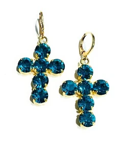 Orecchini CrocI Zirconi Color Petrolio Bronzo Antiallergico a Monachella - Imagen 1 de 2