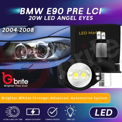*BMW 3 Series E90 E91 LED Angel Eyes Marker RINGS LED WHITE HALO DIPPED SIDE A17 - Image 1 of 4