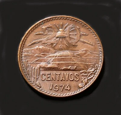 MÉXICO 1974 20 CENTAVOS Bronce XF Bonito Tono, Pirámide del Sol, KM440 - Envío Gratis Foto 1 de 2