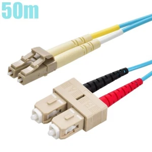 50M LC-SC UL MultiMode Duplex 50/125 OM4 Fiber Optic Patch Cable Cord OFNR Aqua - Picture 1 of 3