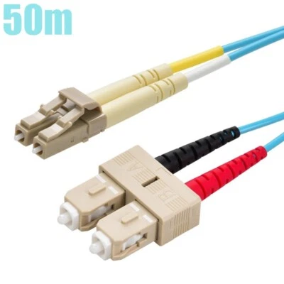 50M LC-SC UL MultiMode Duplex 50/125 OM4 Fiber Optic Patch Cable Cord OFNR Aqua - Image 1 of 3