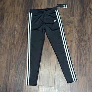 Adidas Leggings Girls Large Black With White Stripes - Picture 1 of 8