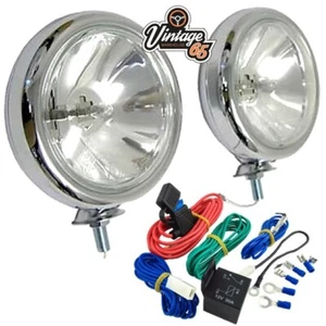 Par de luces puntuales delanteras cromadas 55w coche clásico + kit de cableado - Imagen 1 de 1
