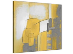 Mustard Yellow Grey Painting Abstract Dining Room Canvas Wall Art 1s419l - 79cm - Picture 1 of 4