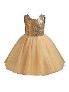 Glitter Flower Girl Dress Knee-Length Sequins Toddler Dresses for Wedding Gol... - Picture 1 of 7