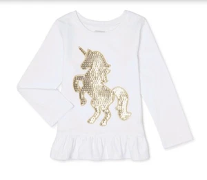 Neu Neu mit Etikett Mädchen Langarm Gold Pailletten Einhorn Schößchen Top Shirt Größe 3t - Bild 1 von 3