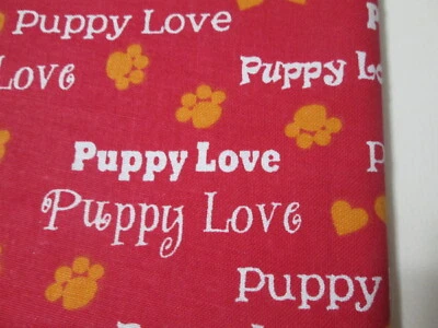 4 Puppy Love Fat Quarter Cotton Fabric Pawprints 18x21” Red Lot - Image 1 of 4