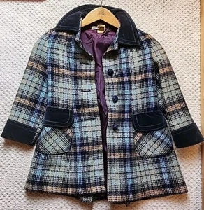 Vintage Harrods Emily Jane Blue Wool Tweed Girls Coat  6-7  Made In England - Picture 1 of 18