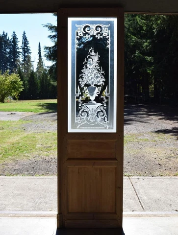 *98" Tall Antique French Etched Glass Door Frosted Glass With Flowers Cover