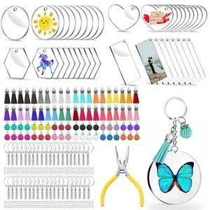 281 PCS Acrylic Keychain Blank Kit 4 Shapes of Acrylic Clear Blanks Key Rings... - Picture 1 of 6