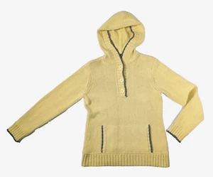 Liz Claiborne Women's Yellow Hooded 3-Button Knit Sweater Gray Trim Size Medium - Picture 1 of 9
