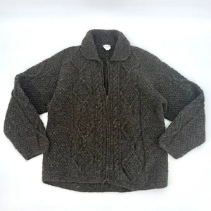 Native Knit Handarbeit Wolle Grobstrick Reißverschluss Cardigan Pullover Braun Damen L/XL - Bild 1 von 10