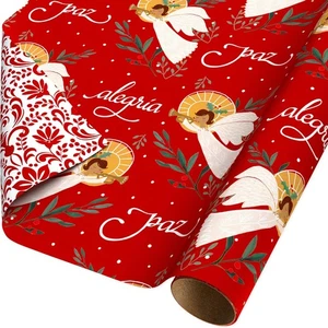 American Greetings Reversible Religious Christmas Wrapping Paper Roll with Angel - Picture 1 of 6