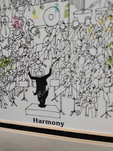 Vintage Kunstdruck Harmonie Cartoon Orchester MUSIK signiert Bruce Johnson & mattiert SCHÖN - Bild 1 von 5