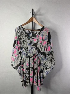 Nicole Miller Kimono Top Large Black Paisley Oversized Beach Poncho Resort - Imagen 1 de 7